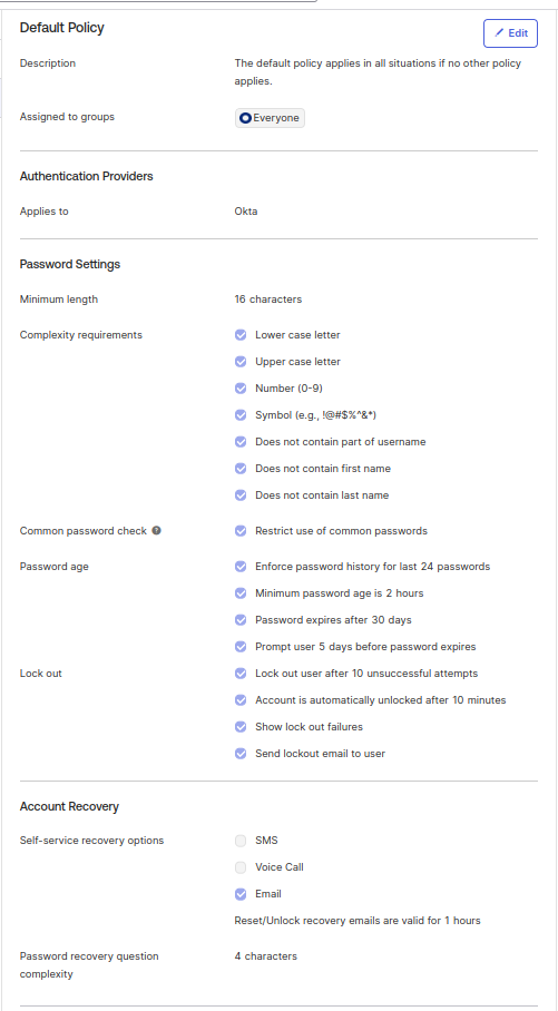 The Fluid Attacks default password policy