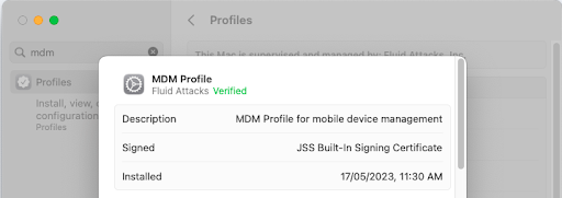 MDM Profile reference in machines used by Fluid Attacks